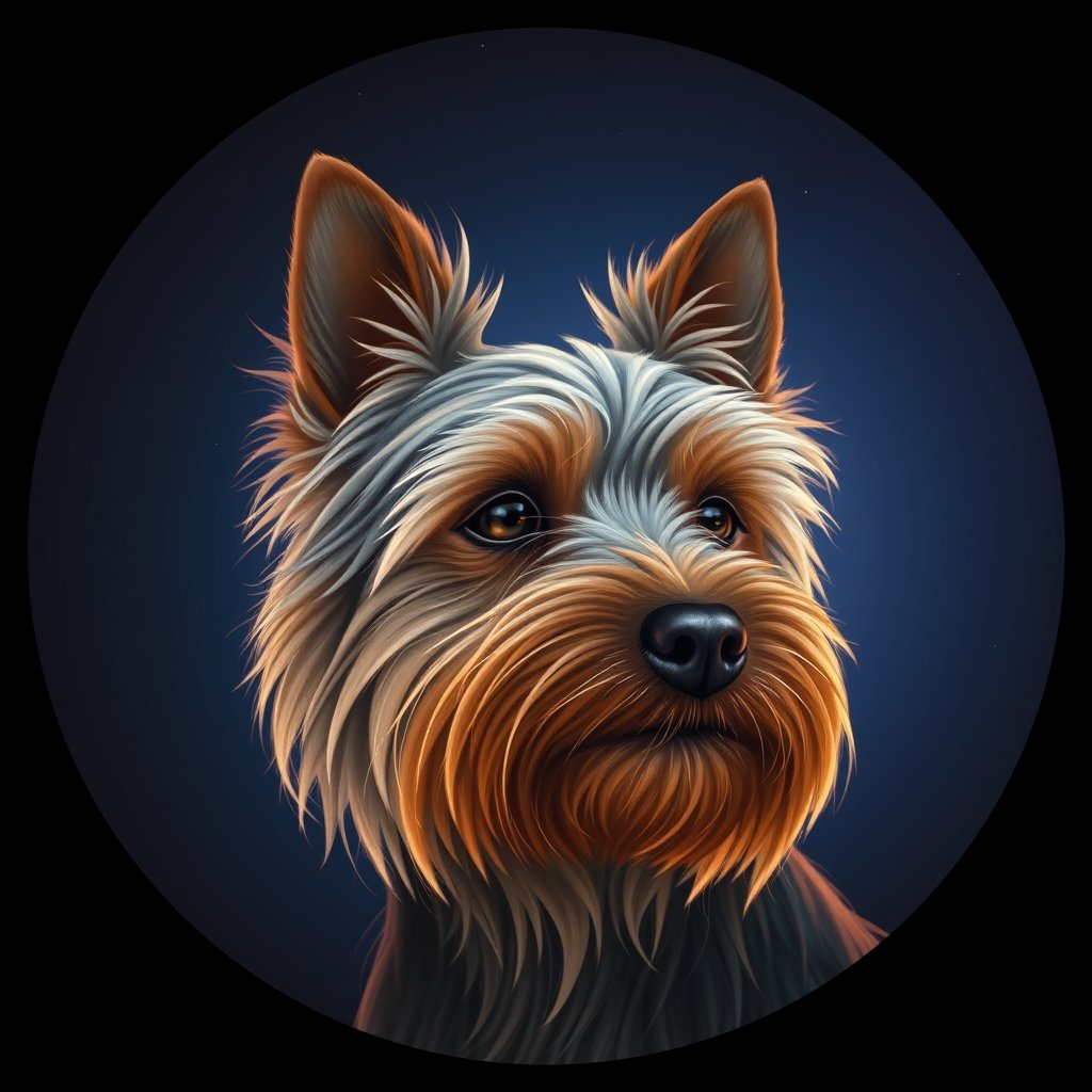 Cosmic medallion portrait of Tucker-Ault-YT_Tucker-Ault-YT, a Yorkshire Terrier