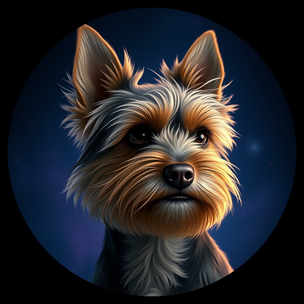 Cosmic medallion portrait of Twinkle-Miller-YT_Twinkle-Miller-YT, a Yorkshire Terrier