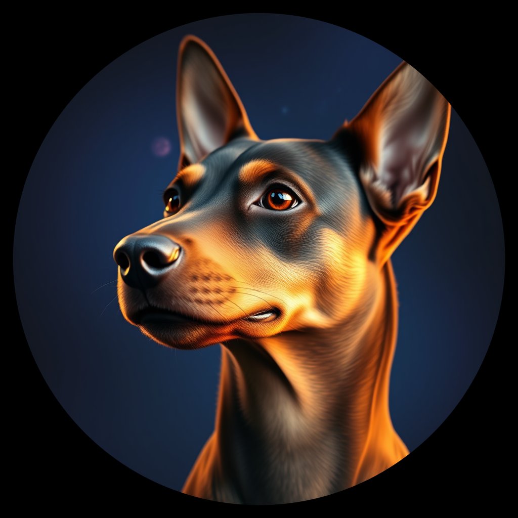 Cosmic medallion portrait of VPIN_Italy_VPIN_24518, a German Pinscher