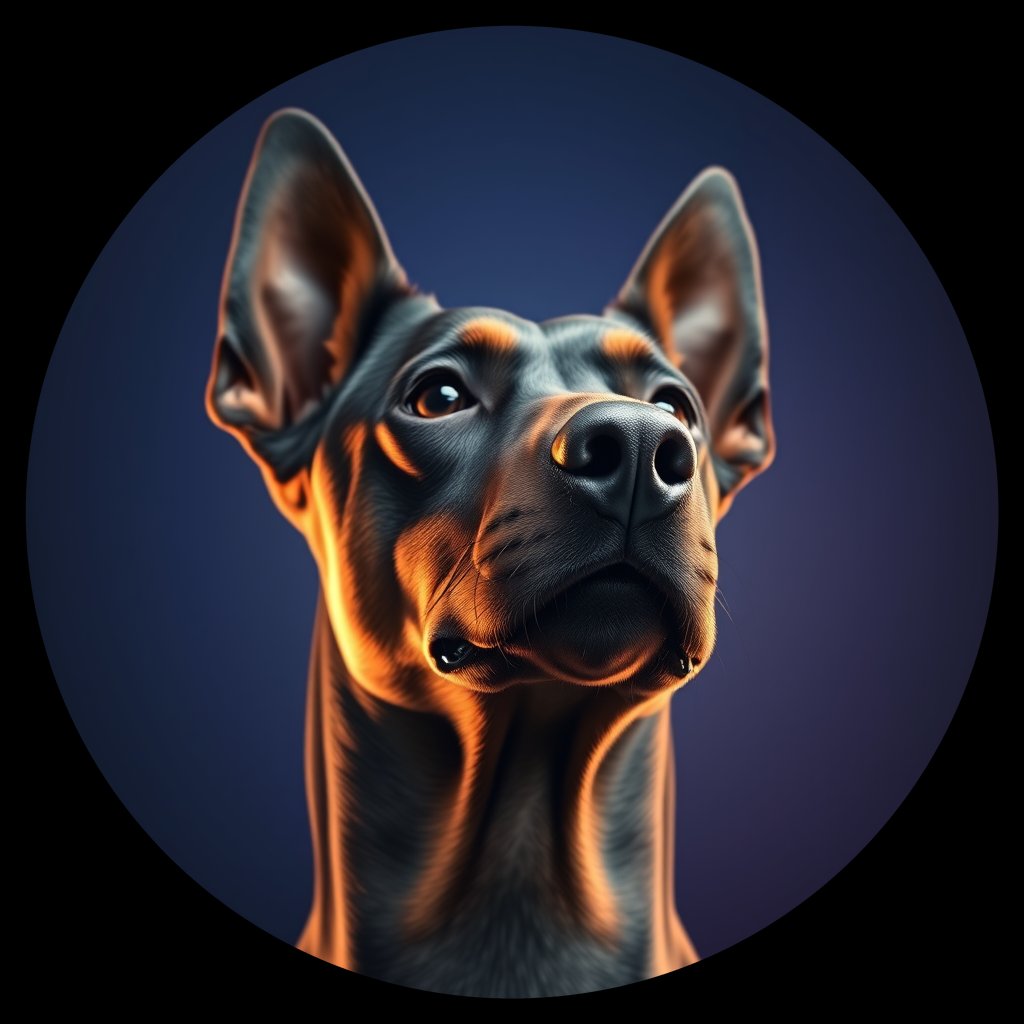 Cosmic medallion portrait of VPIN_Italy_VPIN_24536, a German Pinscher