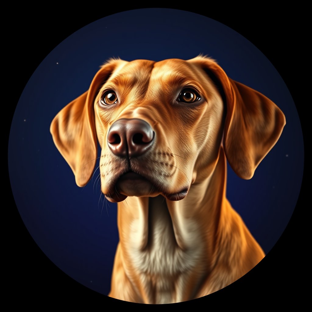 Cosmic medallion portrait of V_21485_V_21485, a Vizsla (Smooth Coat)