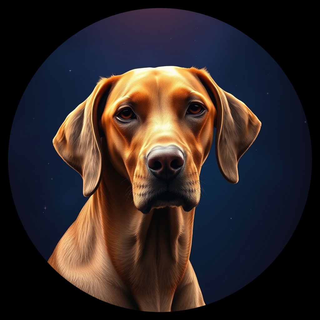 Cosmic medallion portrait of V_28763_V_28763, a Vizsla (Smooth Coat)
