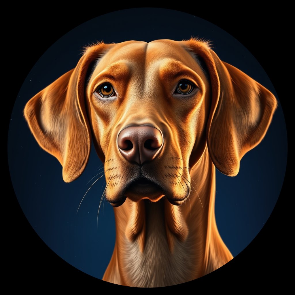 Cosmic medallion portrait of V_34007_V_34007, a Vizsla (Smooth Coat)