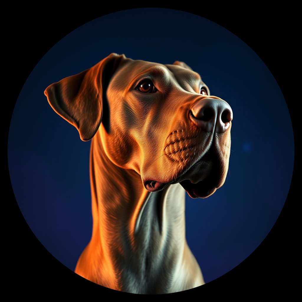Cosmic medallion portrait of WEIM_Wei_0GT407, a Weimaraner
