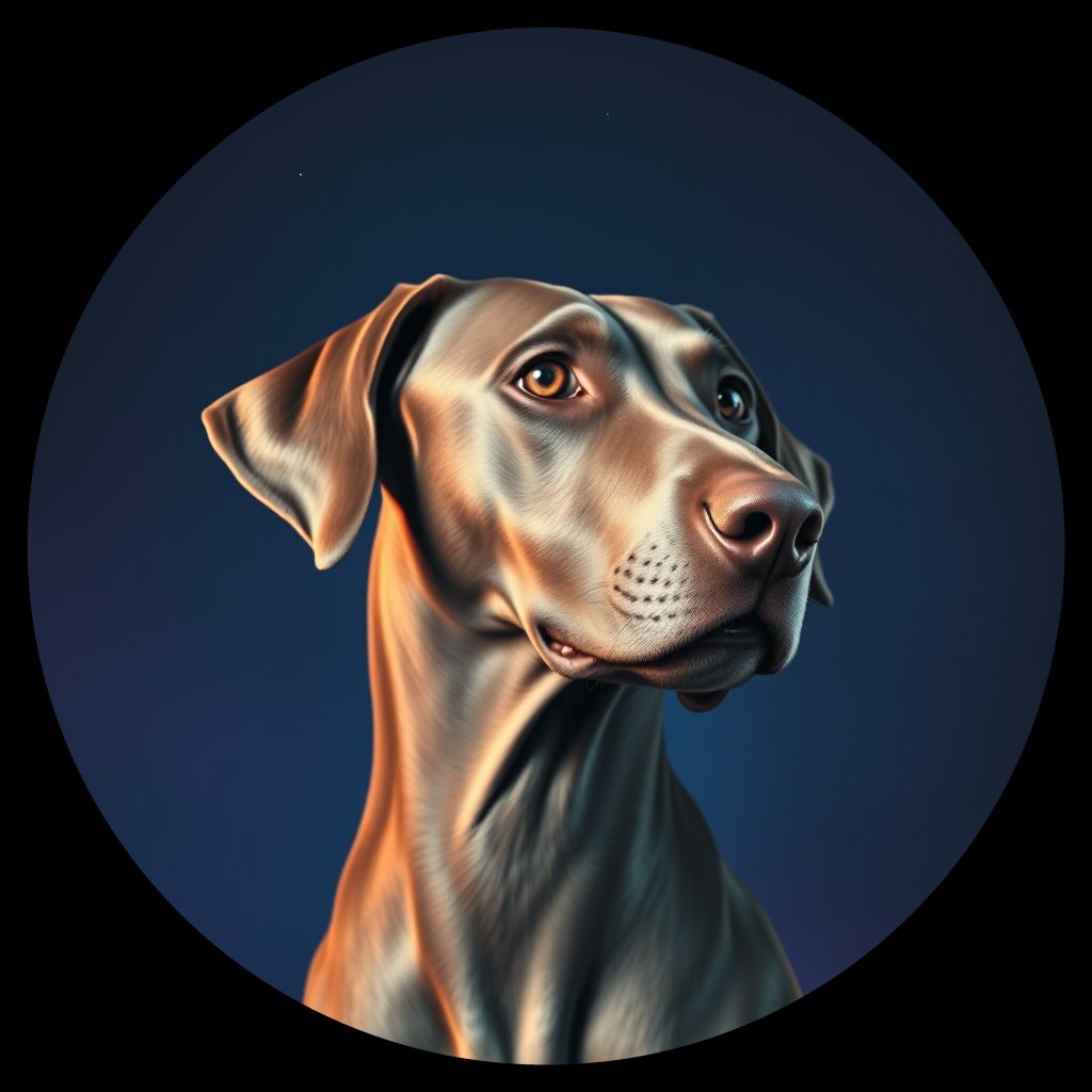 Cosmic medallion portrait of WEIM_Wei_0GT408, a Weimaraner