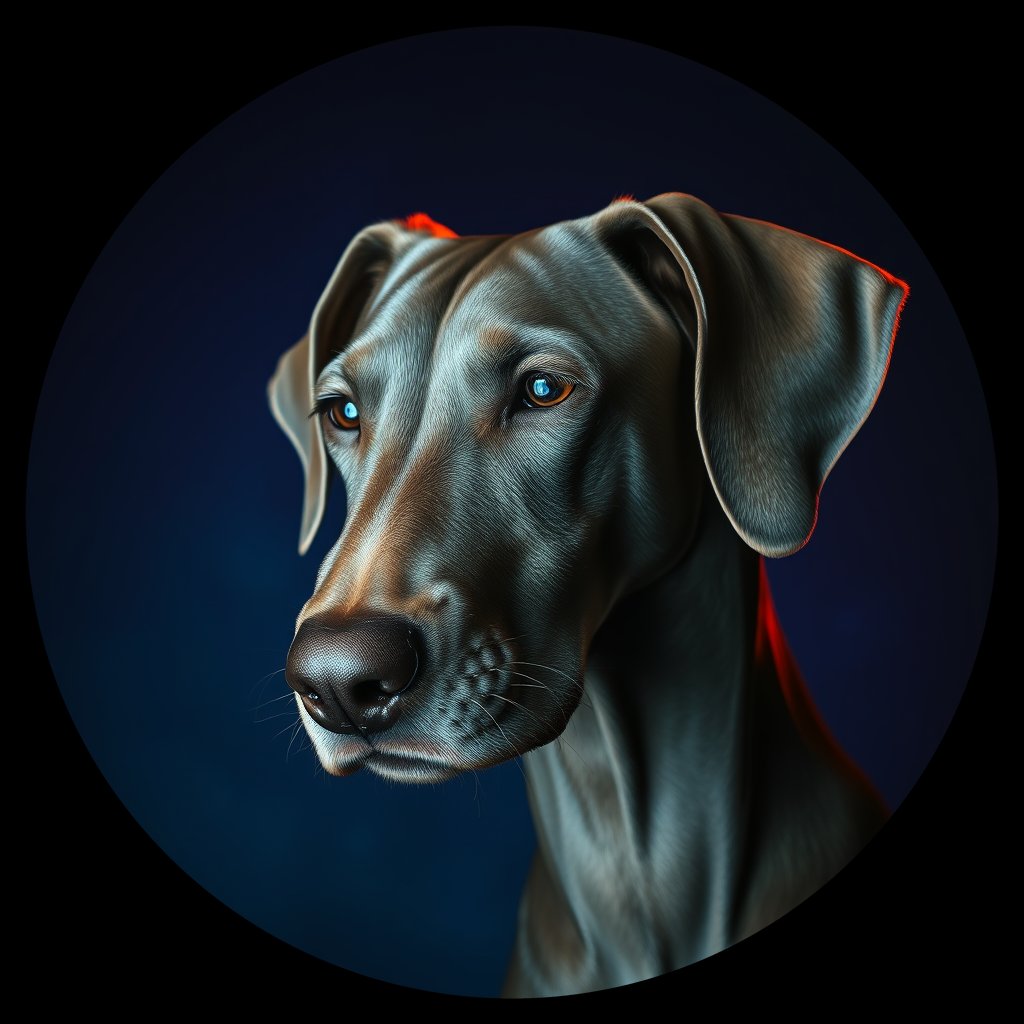 Cosmic medallion portrait of WEIM_Wei_0GT409, a Weimaraner