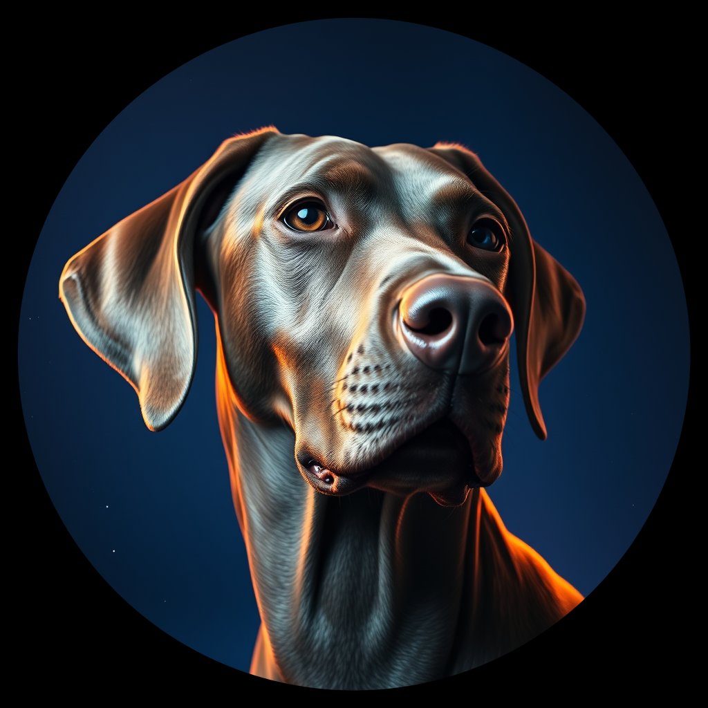 Cosmic medallion portrait of WEIM_Wei_0GT411, a Weimaraner