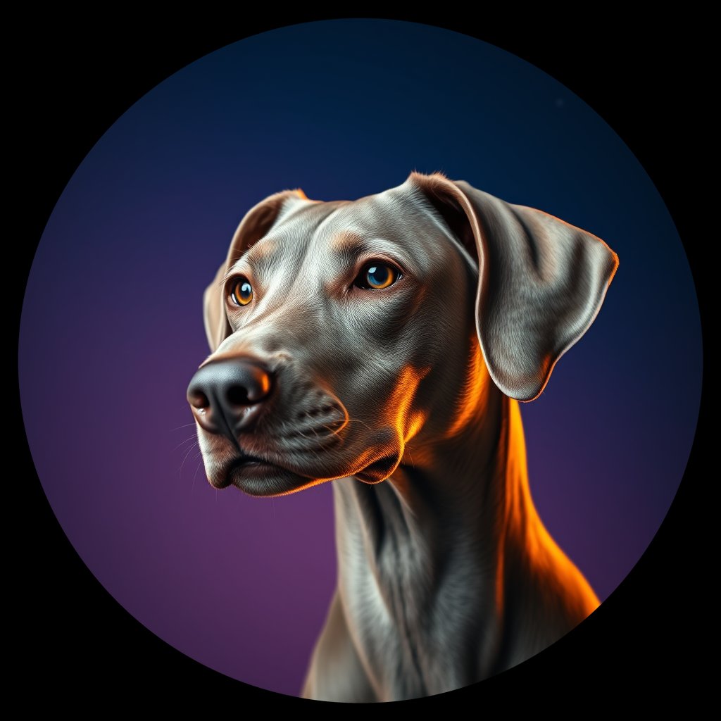 Cosmic medallion portrait of WEIM_Wei_0GT412, a Weimaraner
