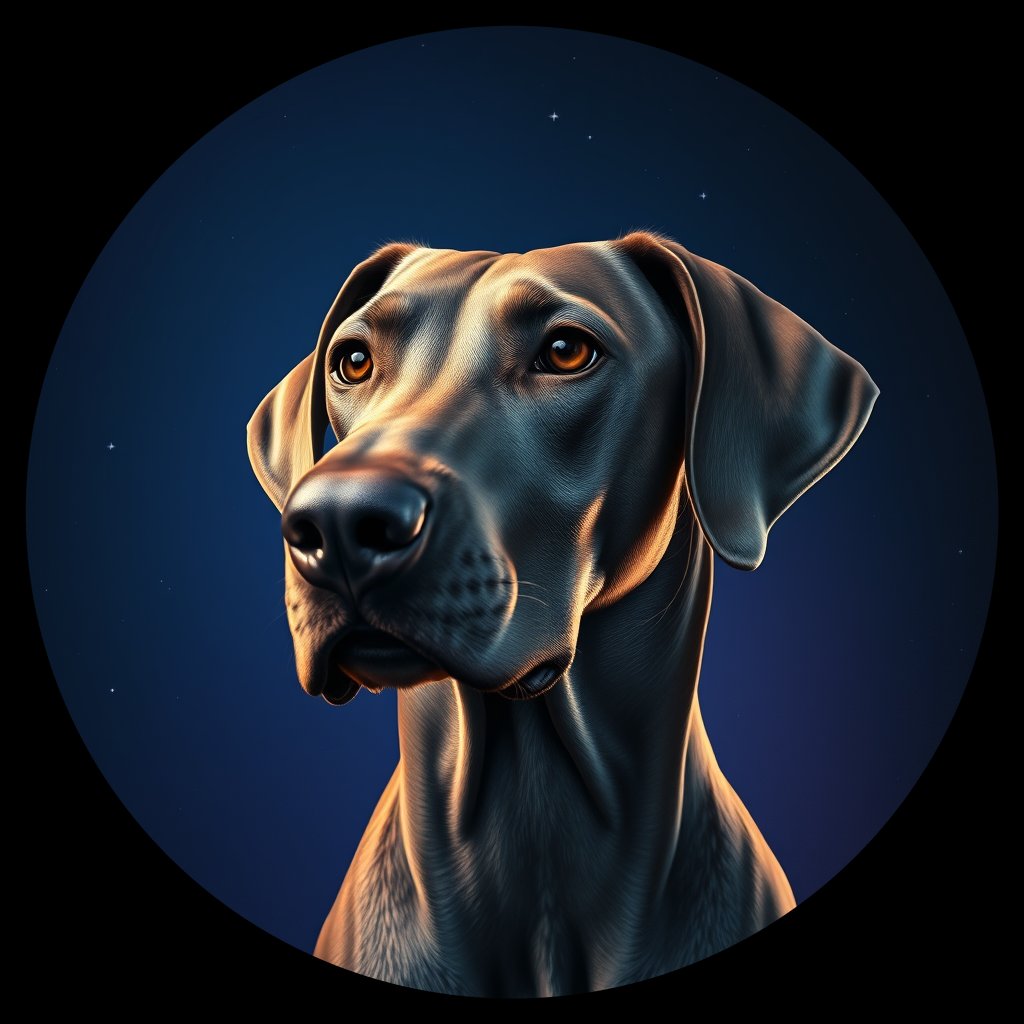 Cosmic medallion portrait of WEIM_Wei_0GT414, a Weimaraner