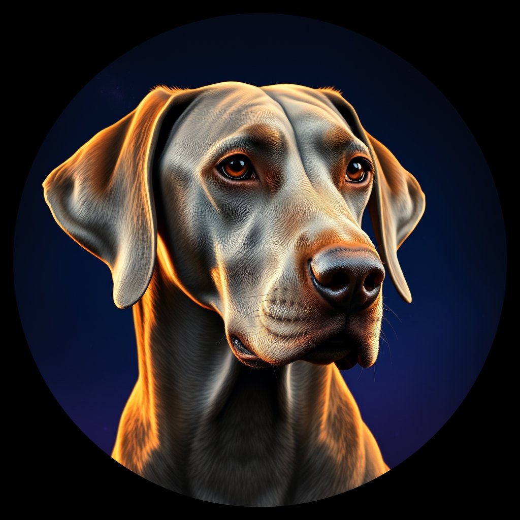 Cosmic medallion portrait of WEIM_Wei_0GT416, a Weimaraner