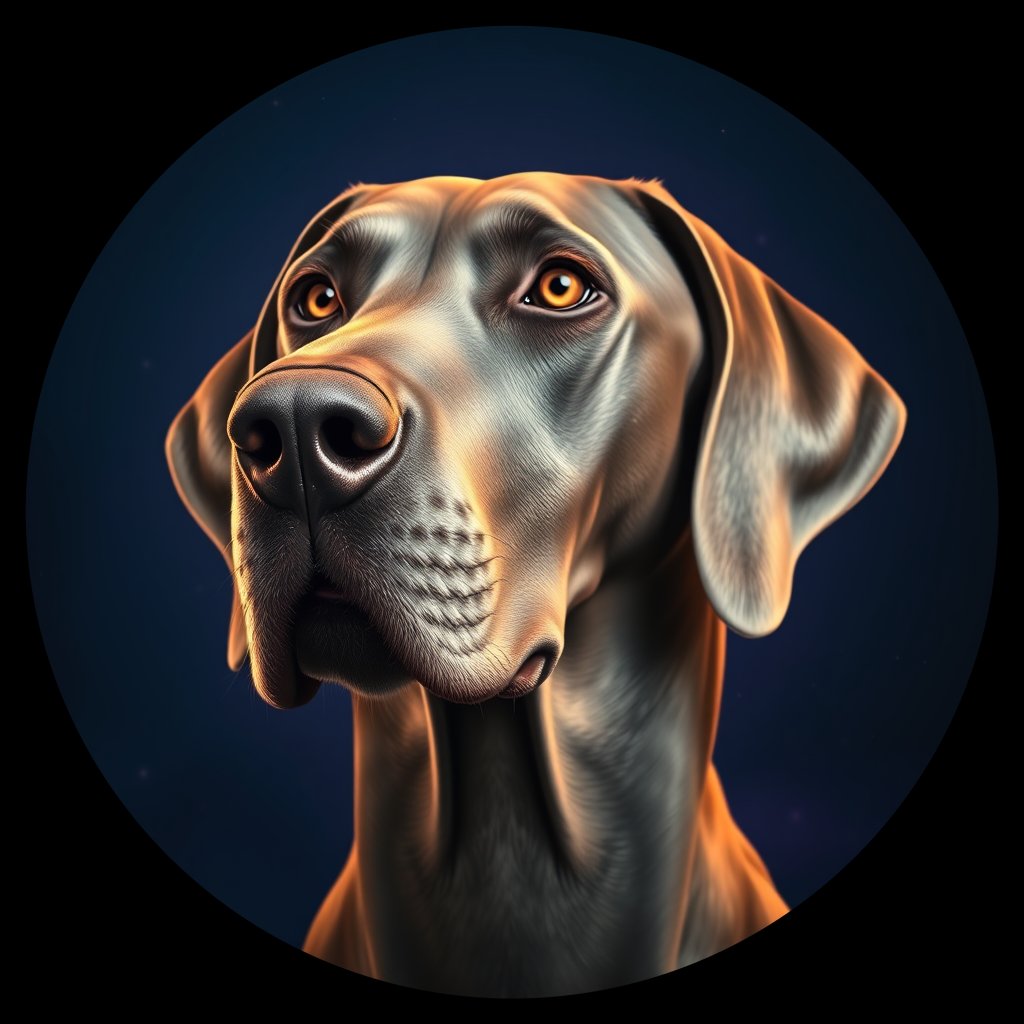 Cosmic medallion portrait of WEIM_Wei_0GT417, a Weimaraner