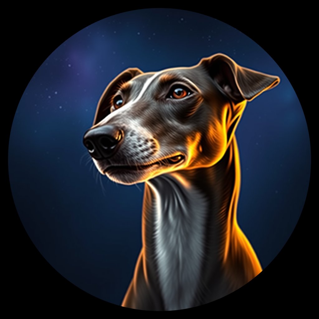 Cosmic medallion portrait of WHPG_WHPG_27001, a Whippet