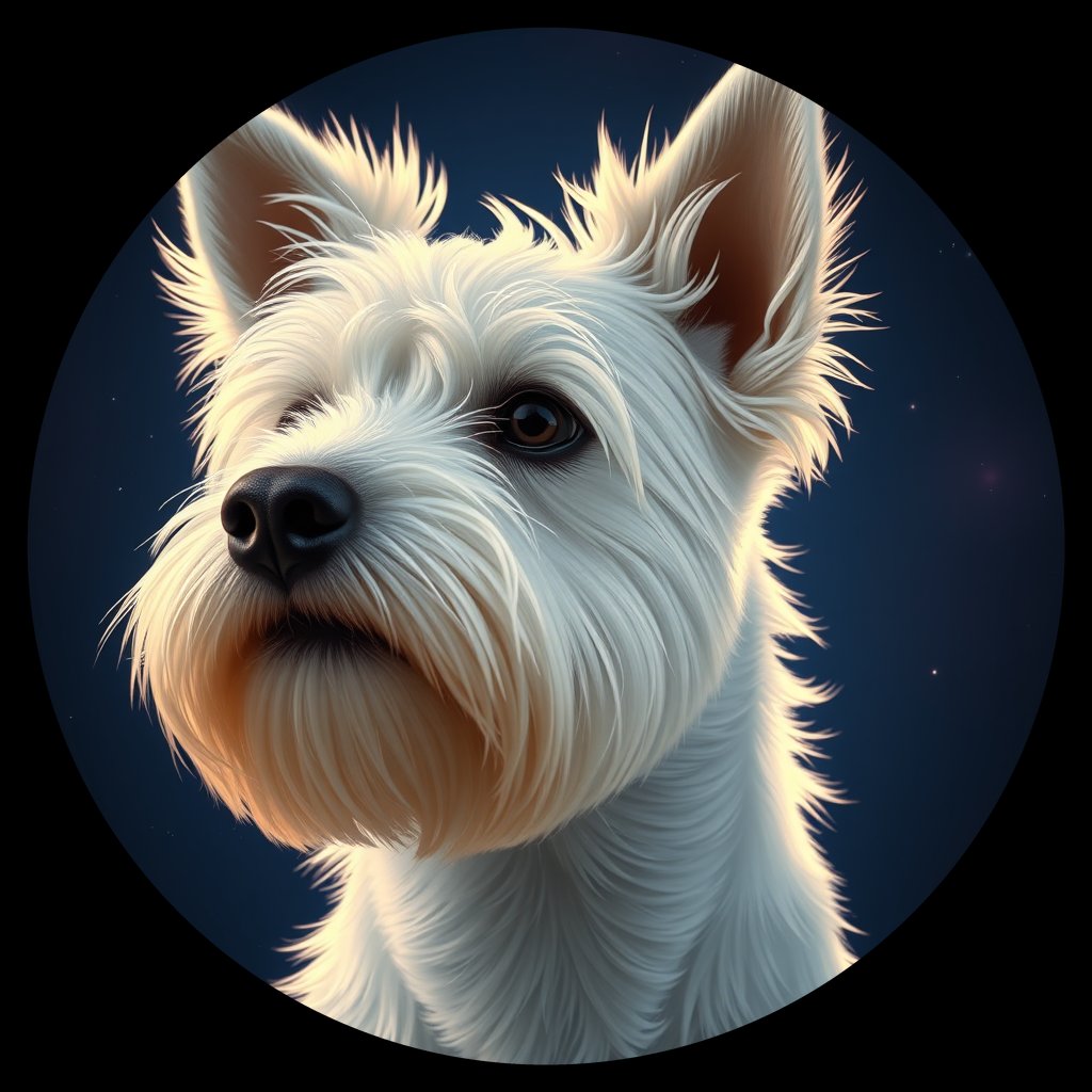 Cosmic medallion portrait of WHWT_WHWT_08282, a West Highland White Terrier
