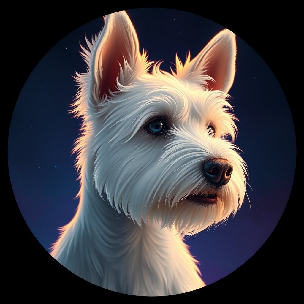 Cosmic medallion portrait of WHWT_WHWT_08382, a West Highland White Terrier