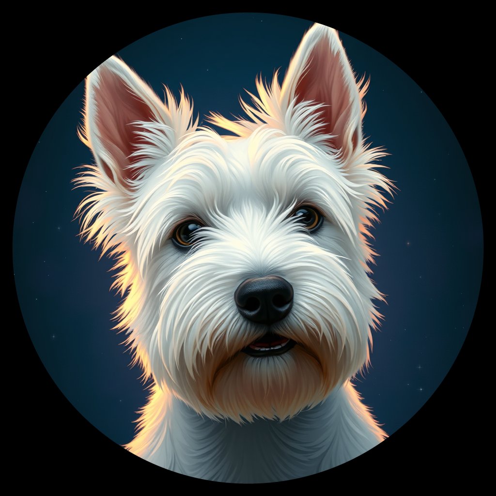 Cosmic medallion portrait of WHWT_WHWT_09291, a West Highland White Terrier