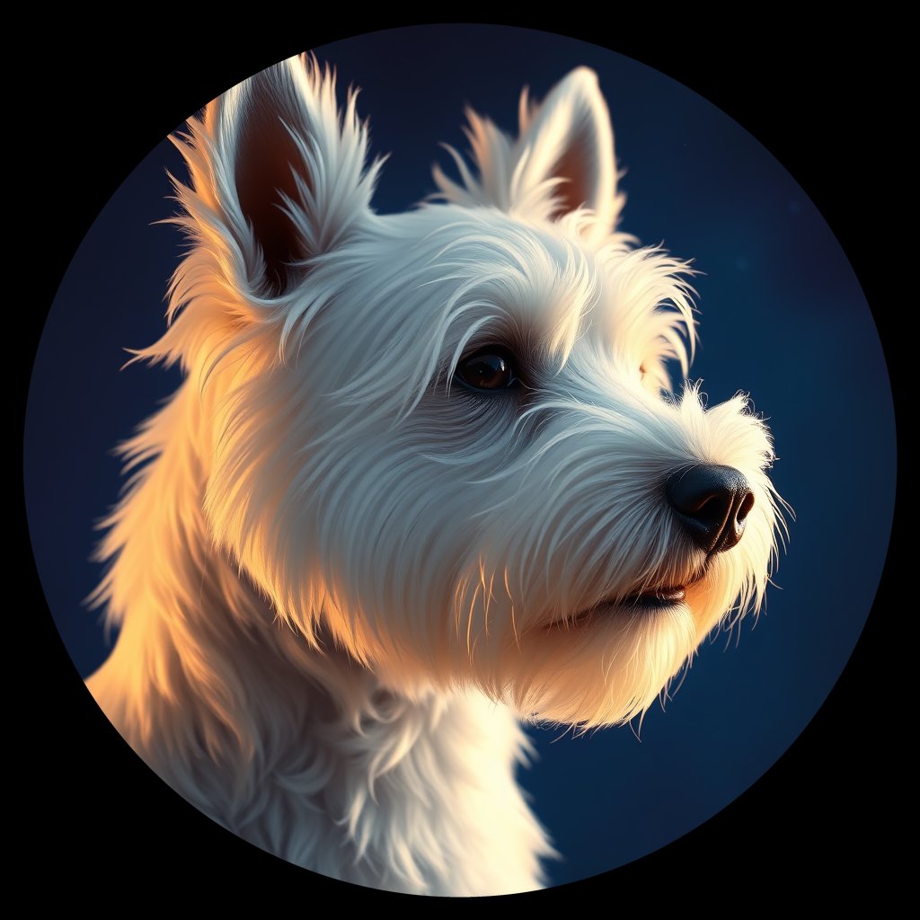Cosmic medallion portrait of WHWT_WHWT_09351, a West Highland White Terrier
