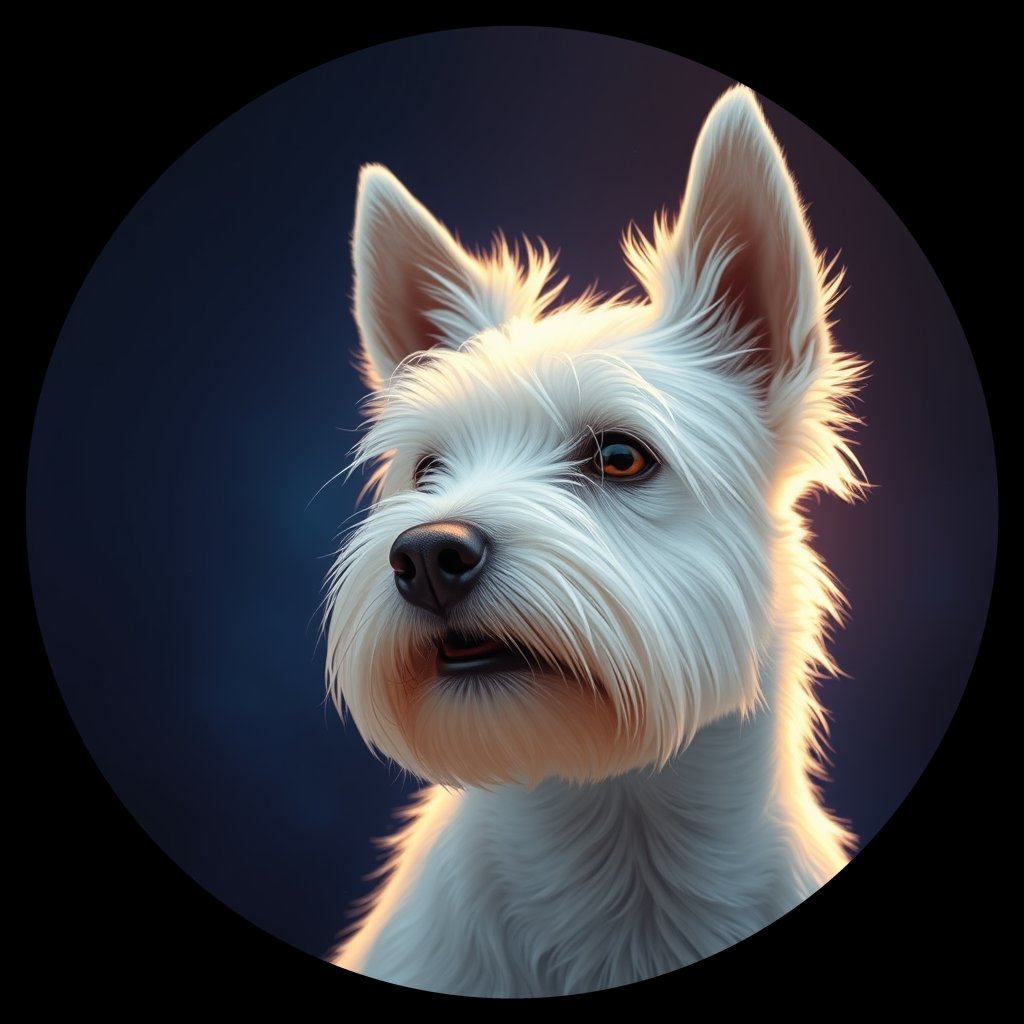 Cosmic medallion portrait of WHWT_WHWT_10027, a West Highland White Terrier
