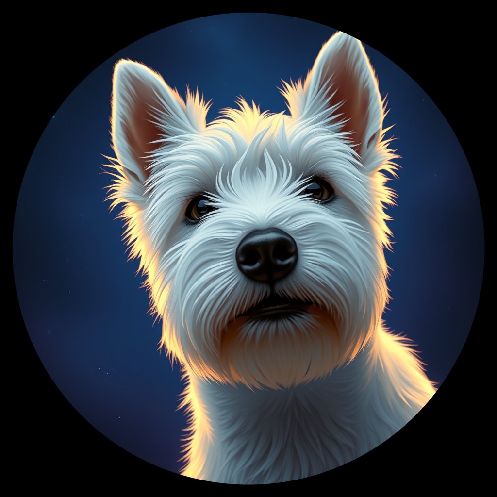 Cosmic medallion portrait of WHWT_WHWT_10041, a West Highland White Terrier