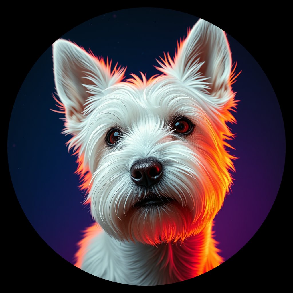 Cosmic medallion portrait of WHWT_WHWT_10632, a West Highland White Terrier