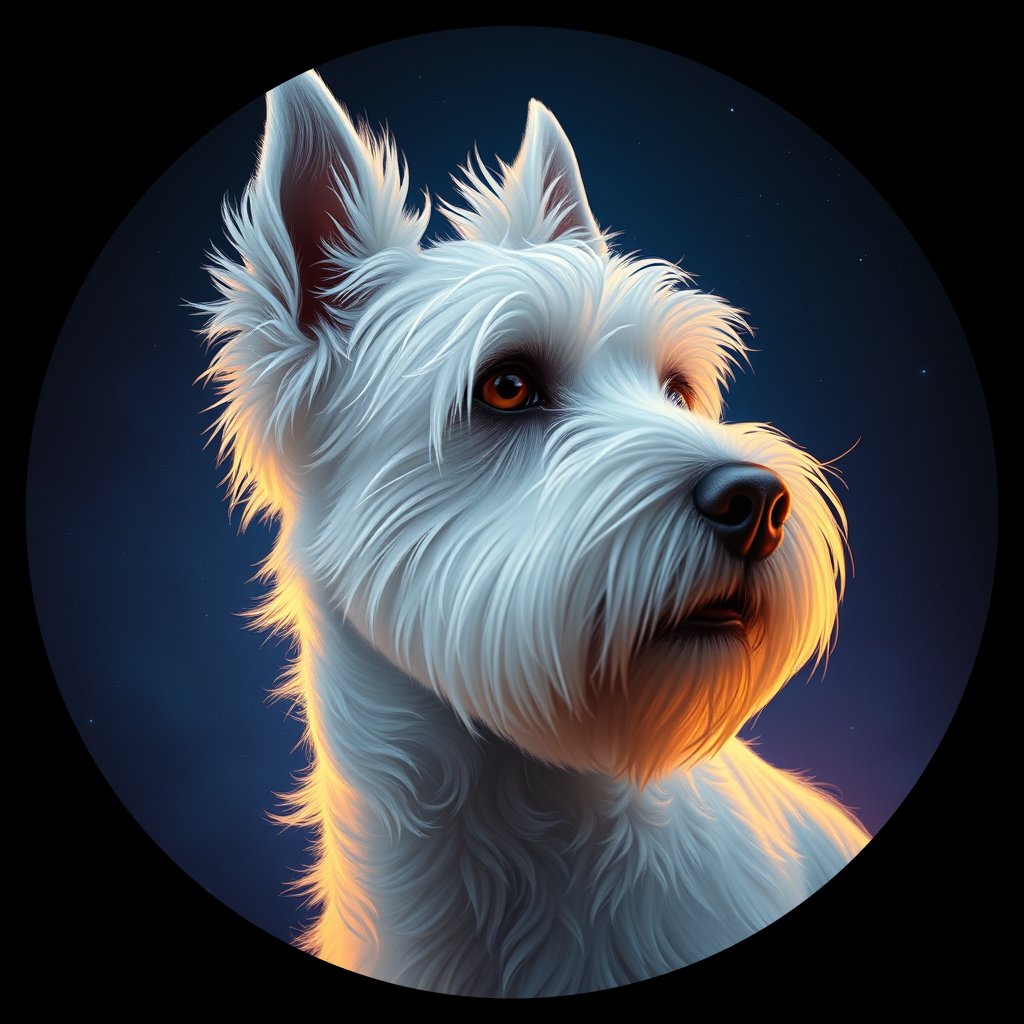 Cosmic medallion portrait of WHWT_WHWT_12409, a West Highland White Terrier