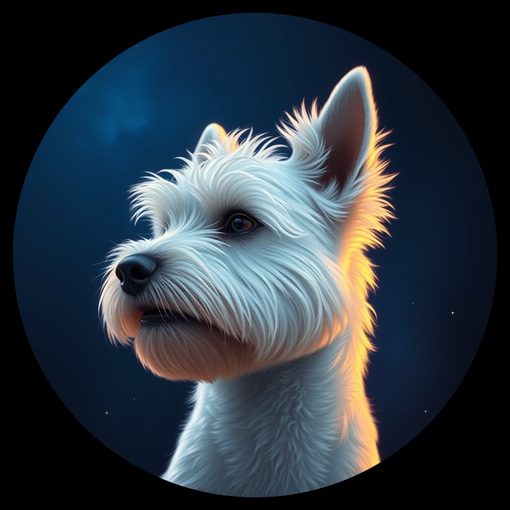 Cosmic medallion portrait of WHWT_WHWT_12416, a West Highland White Terrier