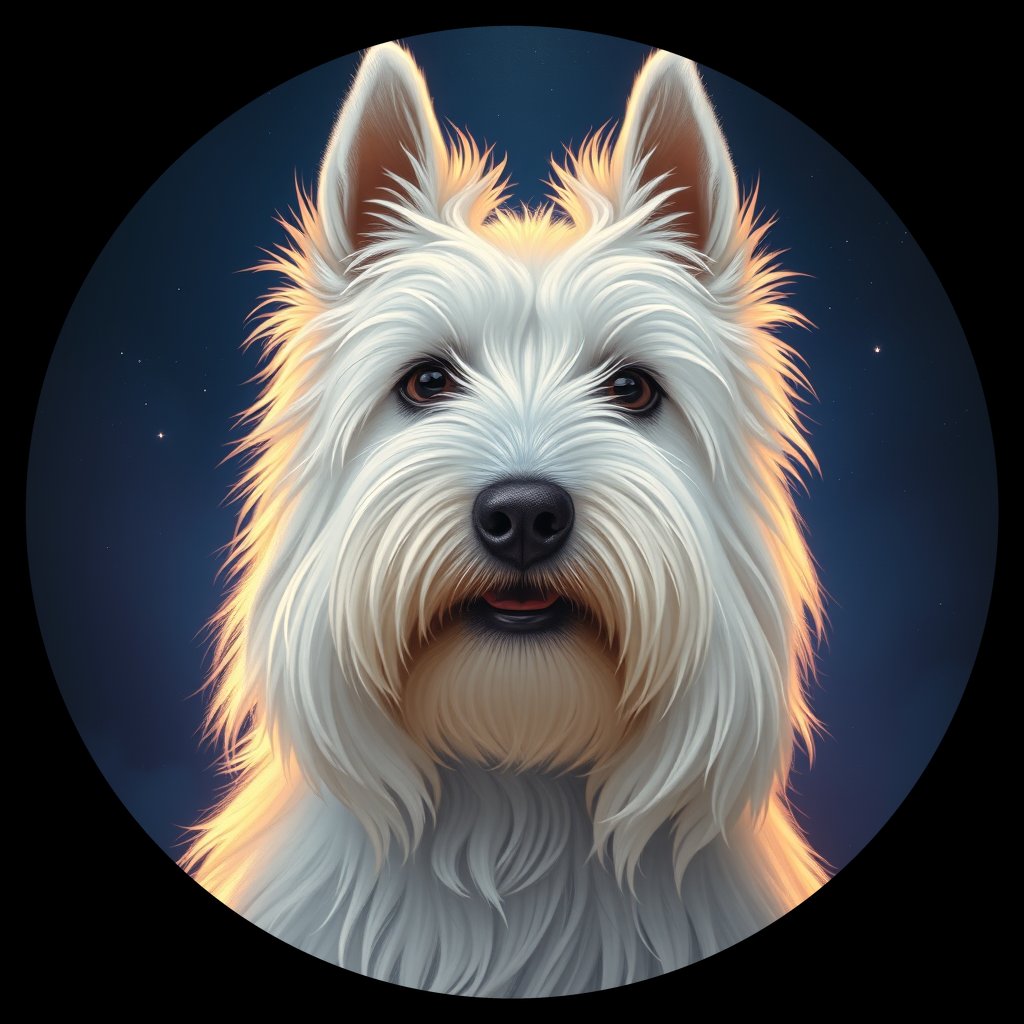 Cosmic medallion portrait of WHWT_WHWT_12704, a West Highland White Terrier