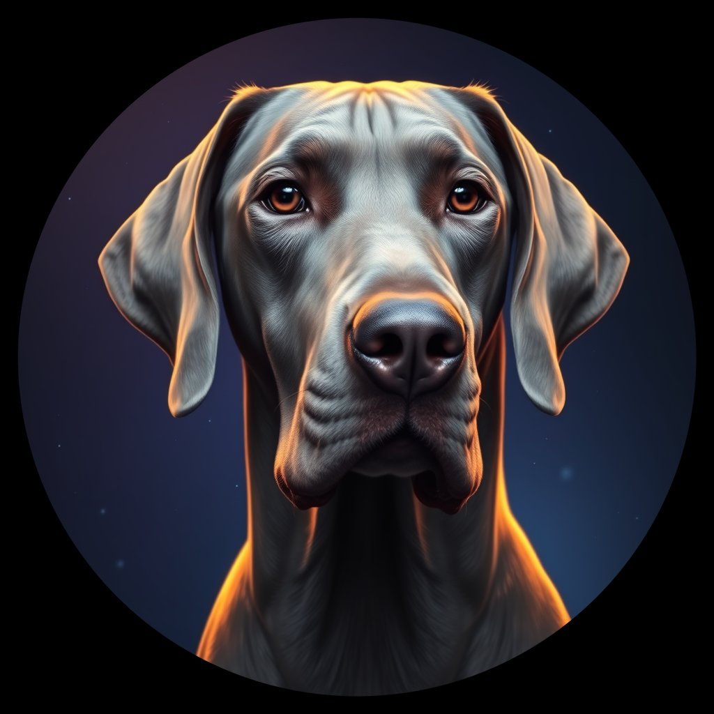 Cosmic medallion portrait of W_32556_W_32556, a Weimaraner