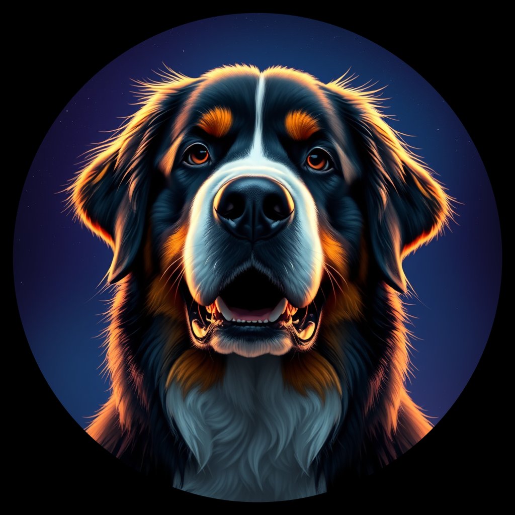 Cosmic medallion portrait of W_BMD_BMD_GT32, a Bernese Mountain Dog