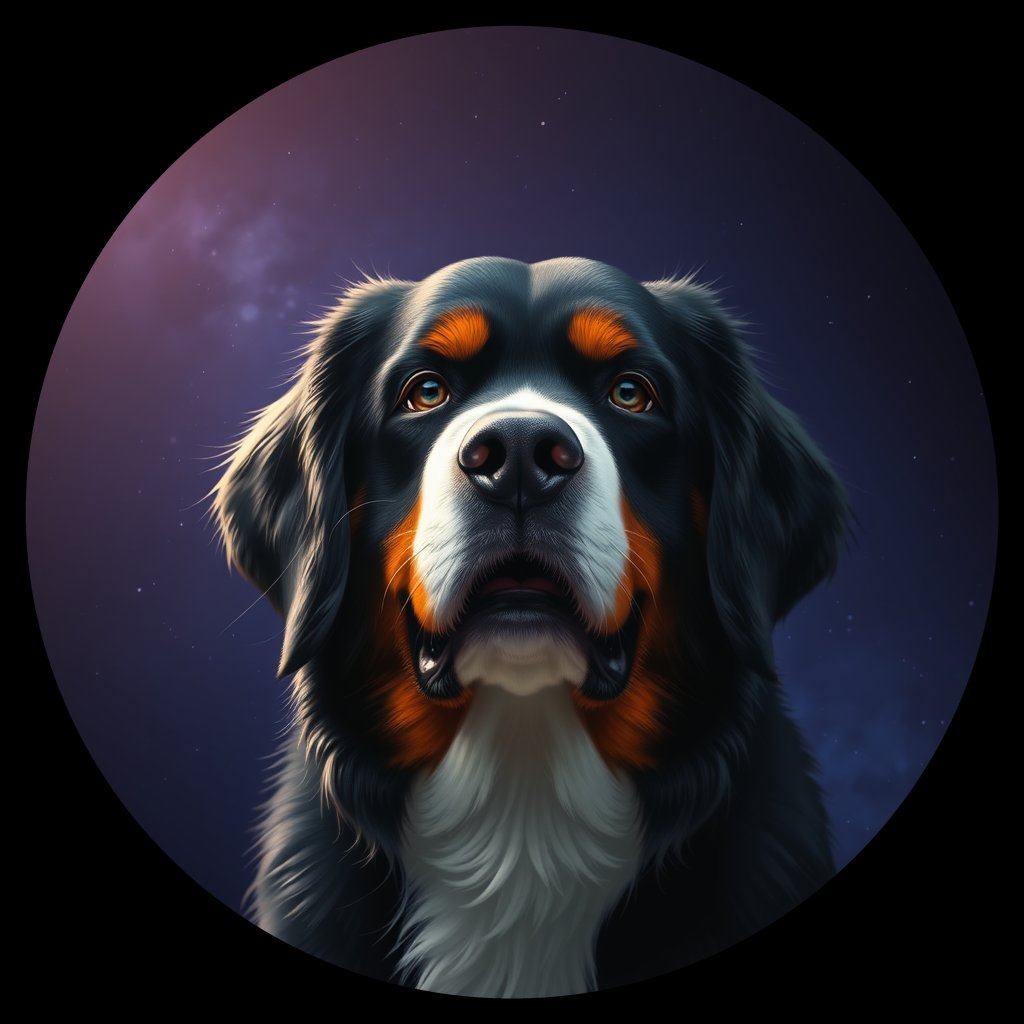 Cosmic medallion portrait of W_BMD_BMD_GT38, a Bernese Mountain Dog