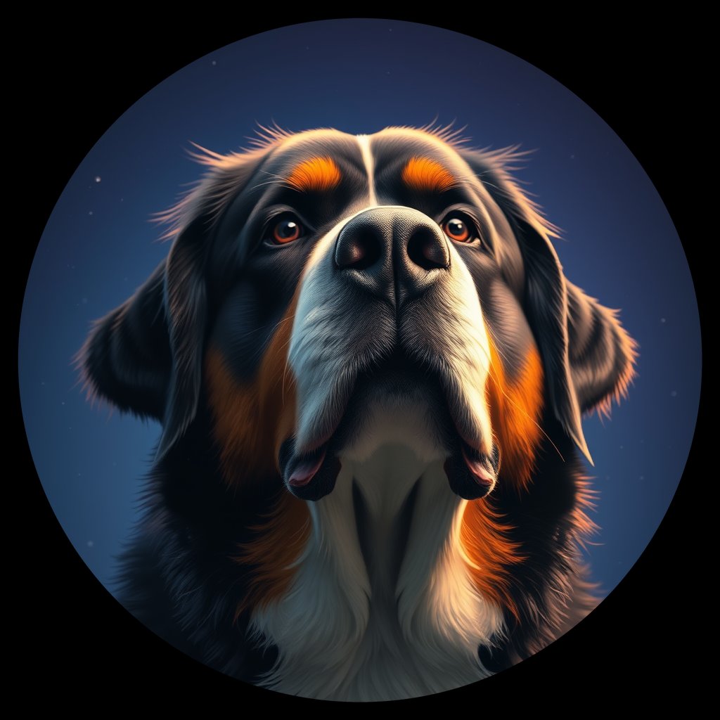 Cosmic medallion portrait of W_BMD_BMD_GT39, a Bernese Mountain Dog