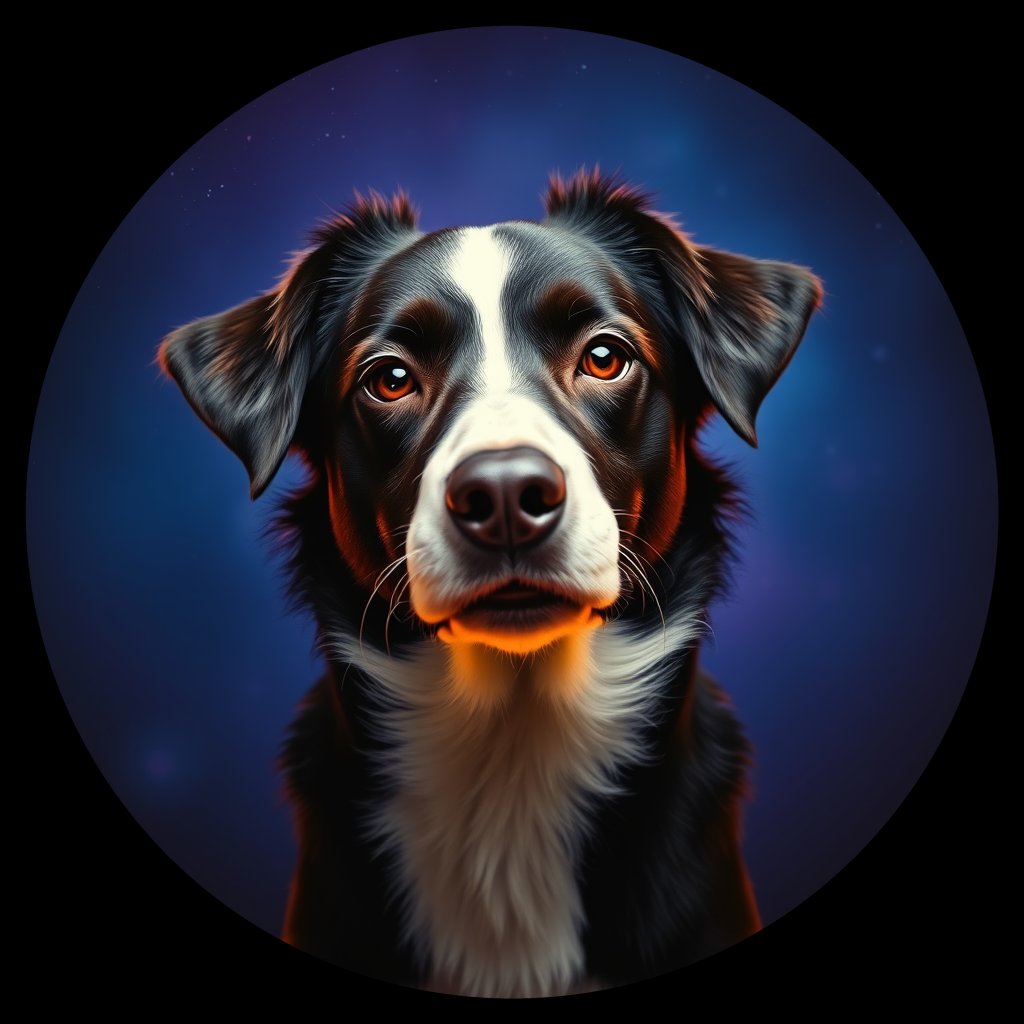 Cosmic medallion portrait of W_BoC_BoC_GT68, a Border Collie
