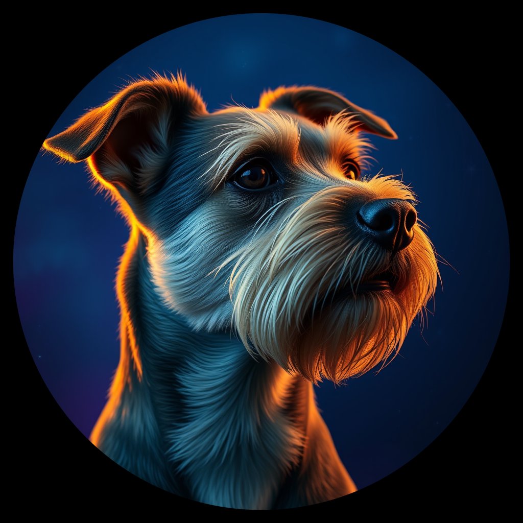 Cosmic medallion portrait of W_BoT_BoT_LU75, a Border Terrier