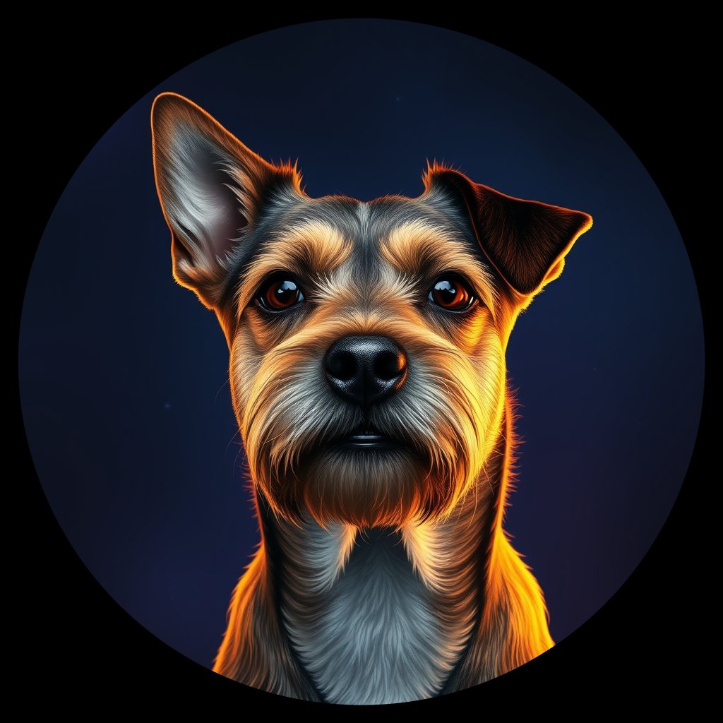 Cosmic medallion portrait of W_BoT_BoT_LU80, a Border Terrier