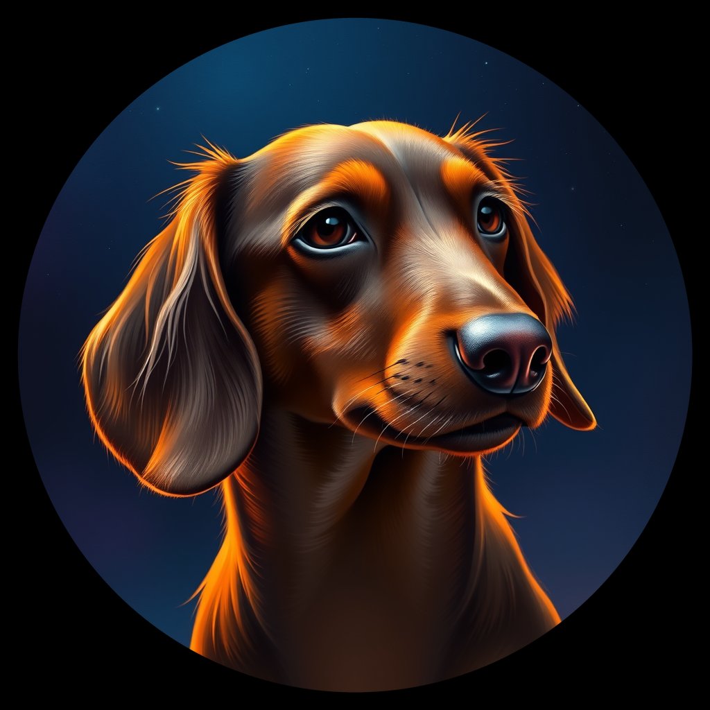 Cosmic medallion portrait of W_Dac_Dac_GT109, a Dachshund