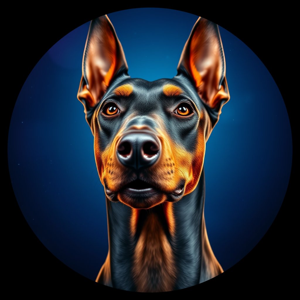 Cosmic medallion portrait of W_Dob_Dob_LU142, a Doberman Pinscher