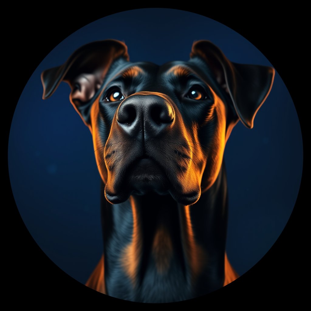 Cosmic medallion portrait of W_Dob_Dob_LU146, a Doberman Pinscher