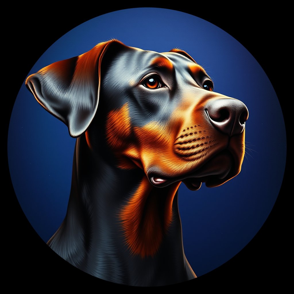 Cosmic medallion portrait of W_Dob_Dob_LU153, a Doberman Pinscher
