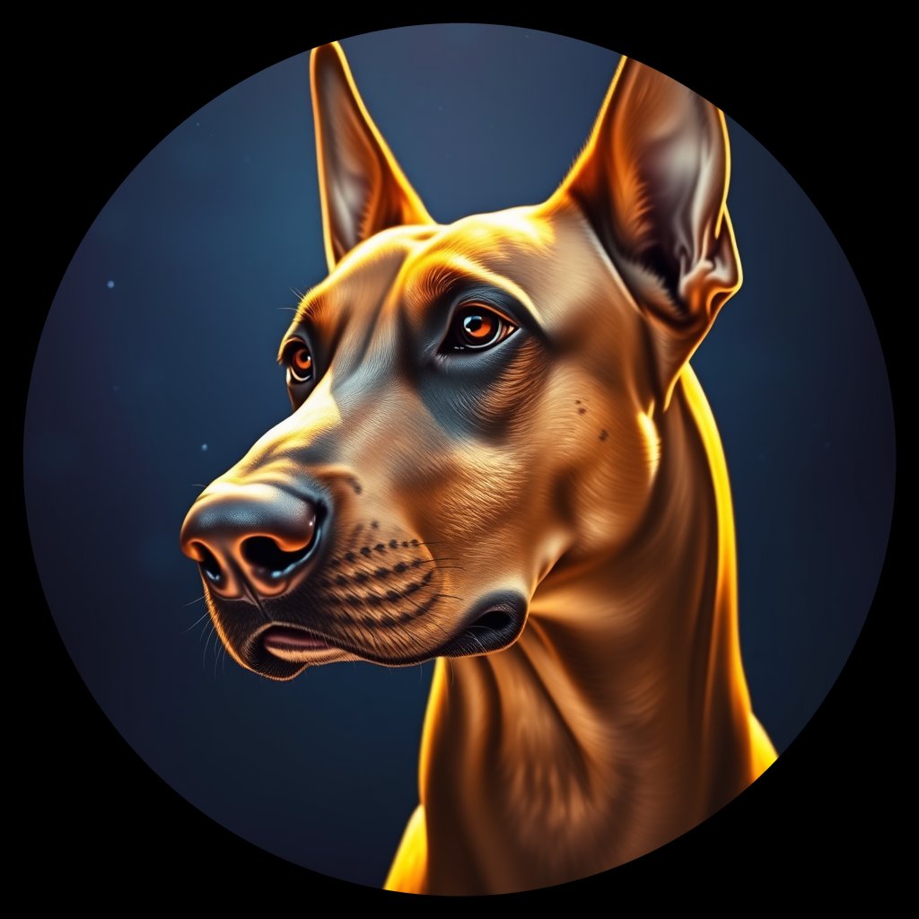 Cosmic medallion portrait of W_Dob_Dob_LU154, a Doberman Pinscher