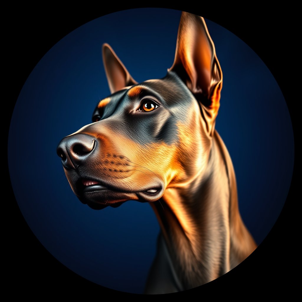 Cosmic medallion portrait of W_Dob_Dob_LU156, a Doberman Pinscher