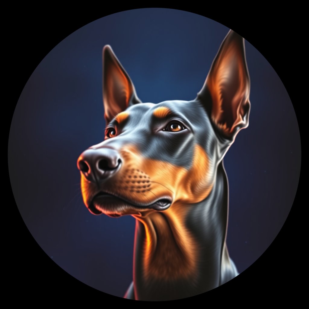 Cosmic medallion portrait of W_Dob_Dob_LU157, a Doberman Pinscher