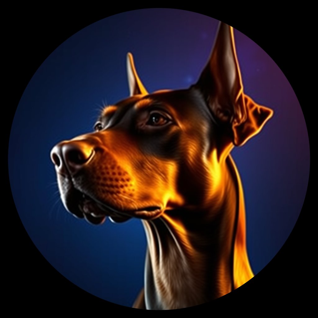 Cosmic medallion portrait of W_Dob_Dob_LU158, a Doberman Pinscher