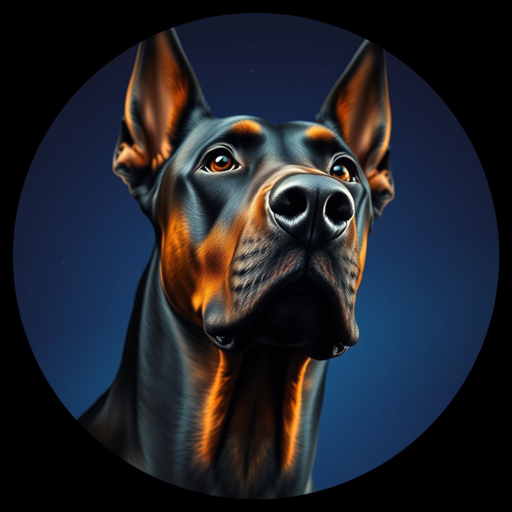 Cosmic medallion portrait of W_Dob_Dob_LU159, a Doberman Pinscher