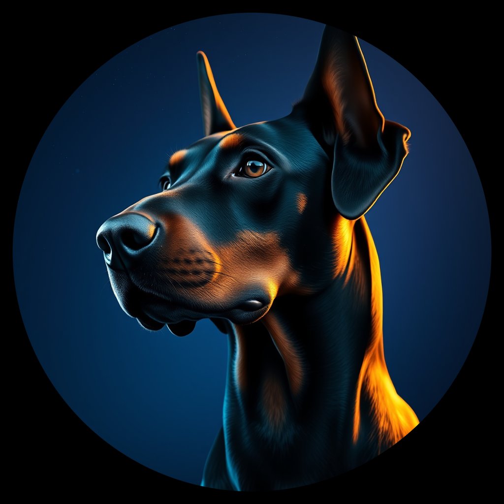 Cosmic medallion portrait of W_Dob_Dob_LU160, a Doberman Pinscher