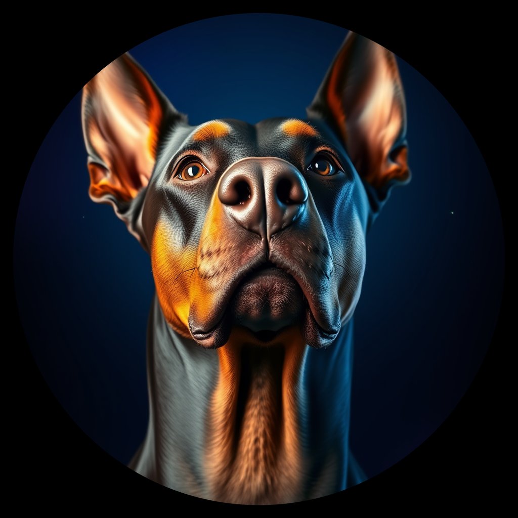 Cosmic medallion portrait of W_Dob_Dob_LU161, a Doberman Pinscher