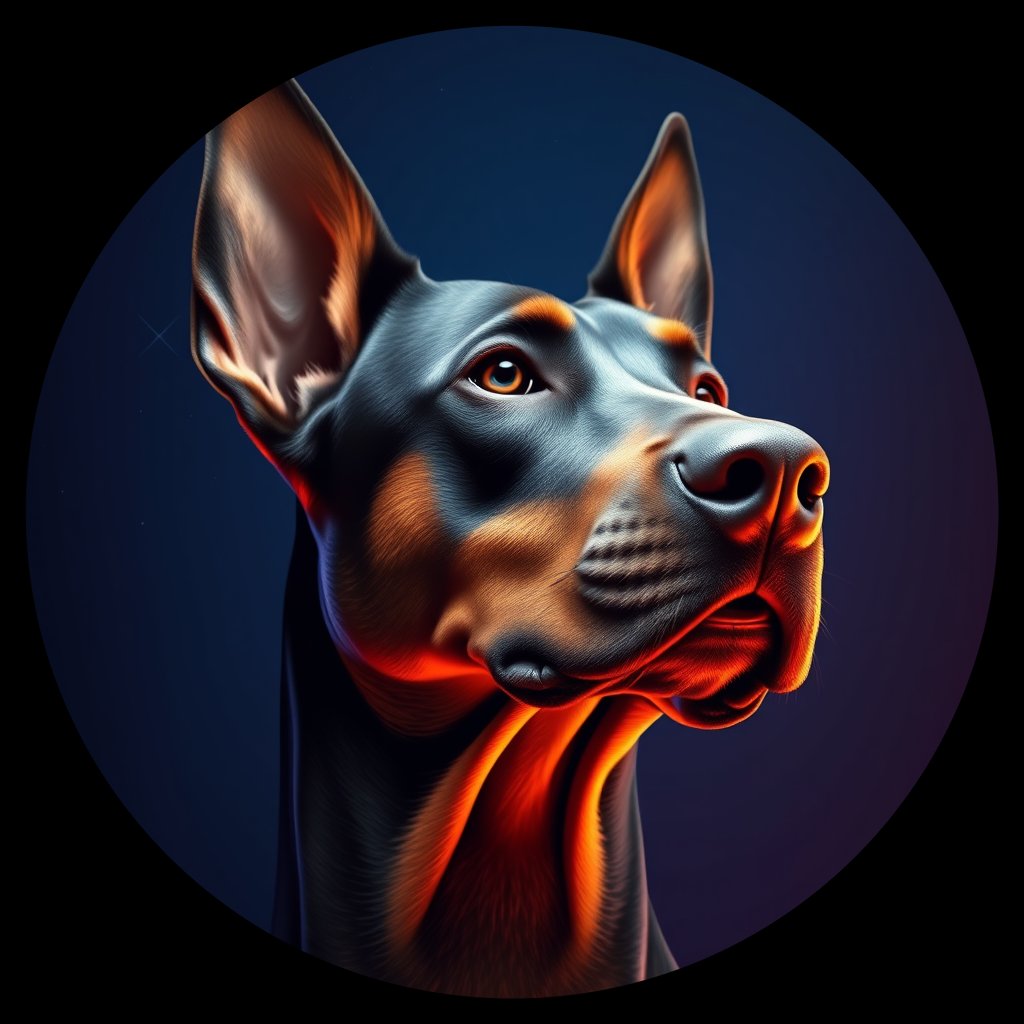 Cosmic medallion portrait of W_Dob_Dob_LU164, a Doberman Pinscher