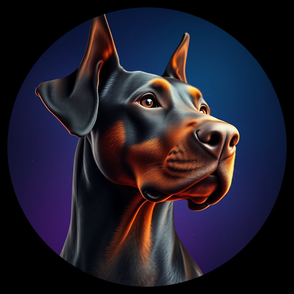 Cosmic medallion portrait of W_Dob_Dob_LU166, a Doberman Pinscher