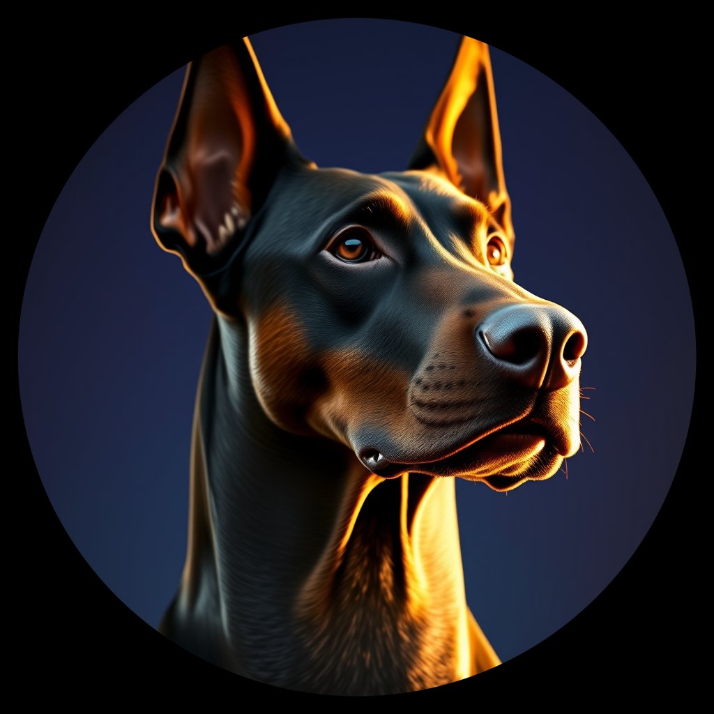 Cosmic medallion portrait of W_Dob_Dob_LU169, a Doberman Pinscher