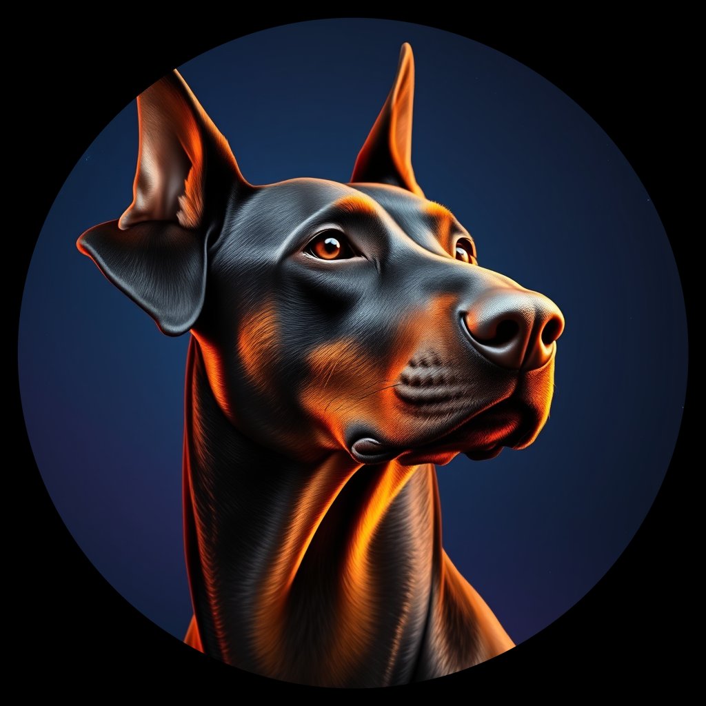 Cosmic medallion portrait of W_Dob_Dob_LU170, a Doberman Pinscher