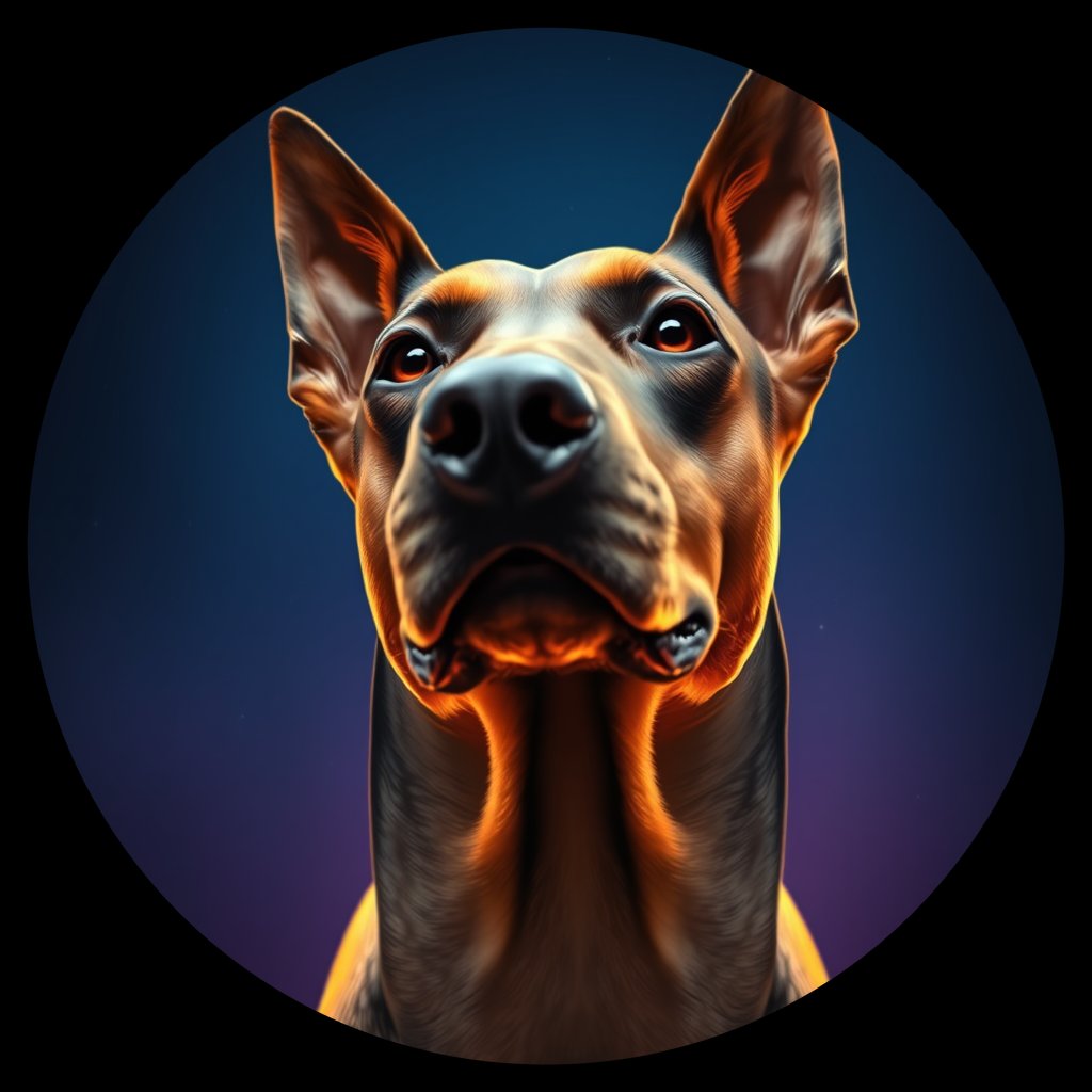 Cosmic medallion portrait of W_Dob_Dob_LU172, a Doberman Pinscher