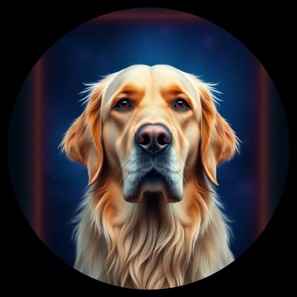 Cosmic medallion portrait of W_GRe_GRe_GT214, a Golden Retriever